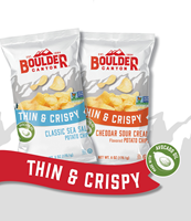 NEW! Boulder Canyon® Thin & Crispy Potato Chips, including Classic Sea Salt and Cheddar Sour Cream. (Photo: Business Wire)
