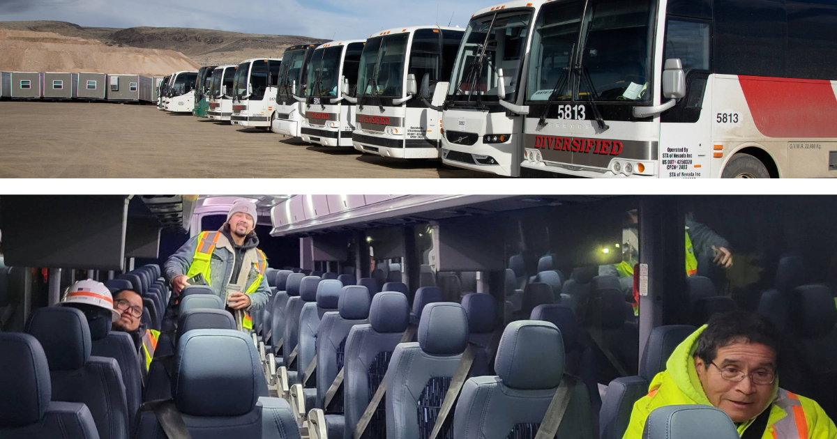 Diversified Transportation is the contractor providing motorcoach transportation services to Bechtel’s trade construction workers and staff, traveling to and from the Winnemucca Workforce Hub and Thacker Pass. Bus transport is inclusive for all Thacker Pass workers.
