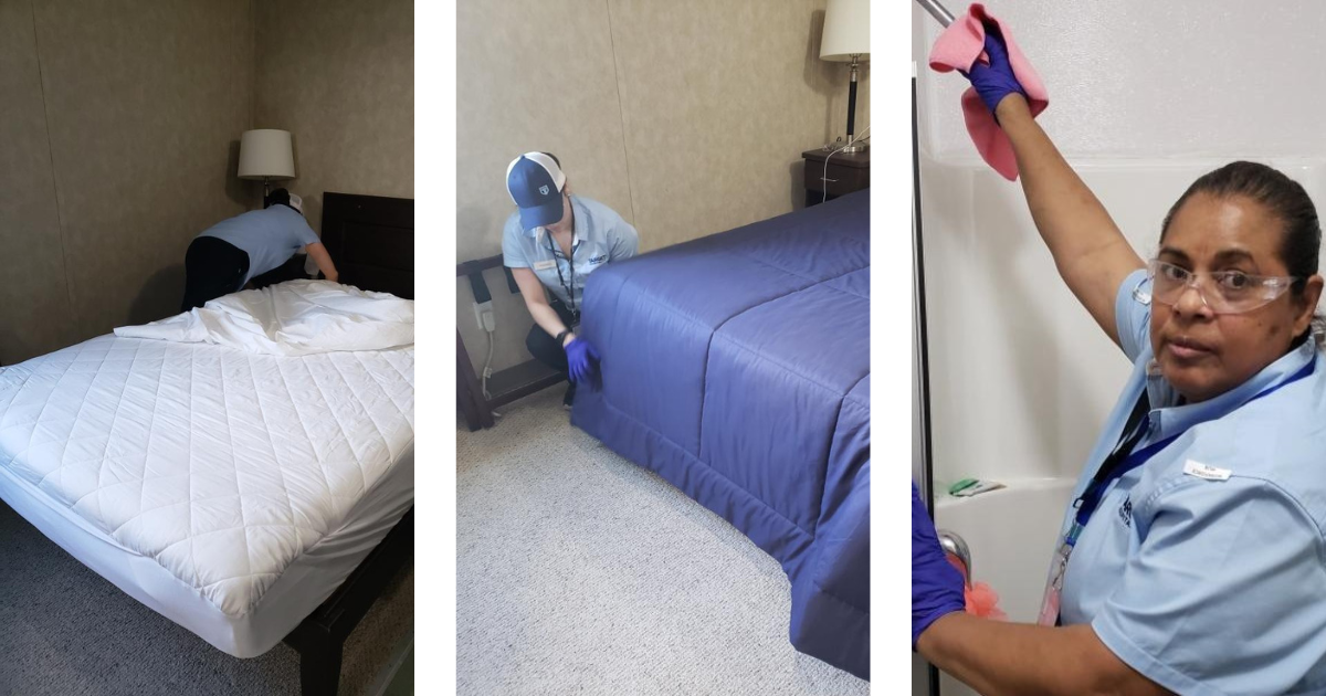 Target Hospitality cleaning staff refresh bedding and clean residence rooms twice weekly.