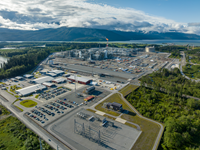 Aerial view of the LNG Canada facility in Kitimat, British Columbia, Canada.
