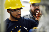 Undergraduate chemical engineering students at North Carolina A&T State University learn about distillation processes inside a laboratory at McNair Hall. Photo credit: North Carolina A&T State University College of Engineering